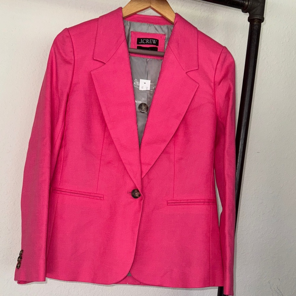 J. Crew : Parke Blazer in Bright Pink Stretch Linen Blend - Size 0 - Picture 6 of 15